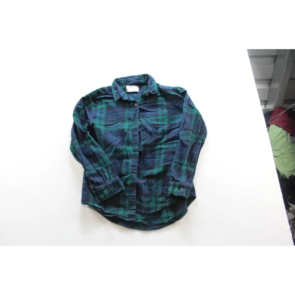 Old Navy Boys Flannel Button Down Shirt XL Green Plaid Long Sleeve Front